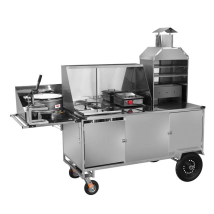 Carrinho 5 Em 1 Churrasco + Hotdog + Lanche + Salgado + Batata Frita Com Rodas Pneumáticas E Guarda Sol LC33P/GS Cefaz