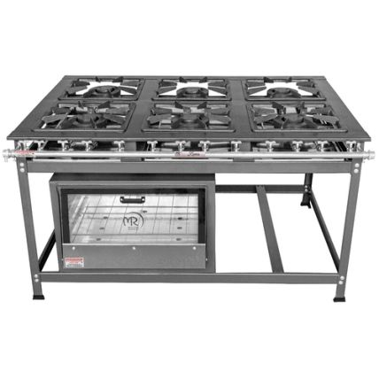 Fogão a Gás Conjugado Industrial 6 Bocas Baixa Pressão 40x40 com Forno Porta Vidro P8 MR Fogões