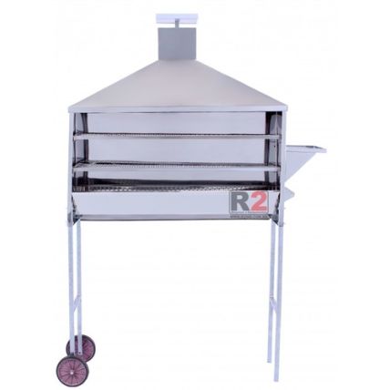 Churrasqueira Com Rodas E Chaminé 1m Inox Cód. R1000 R2