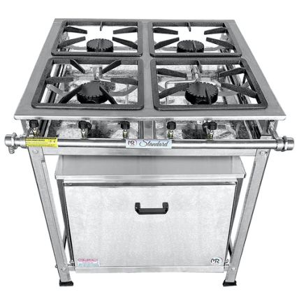Fogão a Gás Industrial Conjugado 4 Bocas Alta Pressão 30x30 com Forno em Inox P5 MR Fogões 1