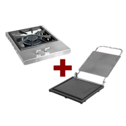 Kit Bifeteira De Embutir Cooktop Inox 36cm e Chapa De Ferro Fundido Com Prensa Inox Guindani