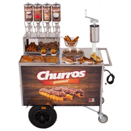 Carrinho de Churros Gourmet com 4 Doceiras e Masseira Fuso Tubo R0080-ST Amadeirado R2