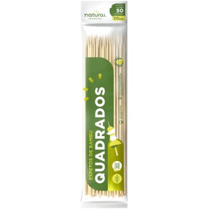 Espeto De Bambu Quadrado 30cm 50 Unidades Natural Produtos