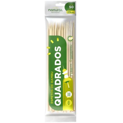 Espeto De Bambu Quadrado 25cm 50 Unidades Natural Produtos 