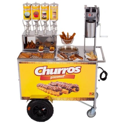 Carrinho de Churros Gourmet com 4 Doceiras e Masseira Engrenagem Base R0078-ST R2