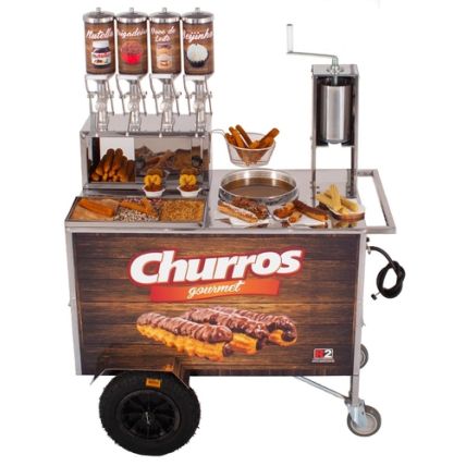 Carrinho de Churros Gourmet com 4 Doceiras e Masseira Fuso Inox R0079-ST Amadeirado R2