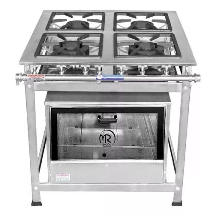 Fogão a Gás Industrial Conjugado Tradicional 4 Bocas Baixa Pressão 30x30 com Forno Porta Vidro P5 MR Fogões 1