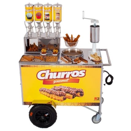Carrinho de Churros Gourmet com 4 Doceiras e Masseira Fuso Tubo R0077-ST R2