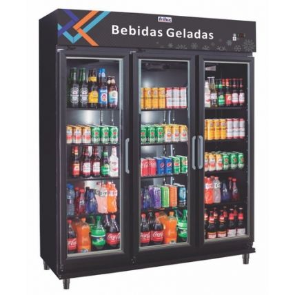 Expositor Vertical Para Bebidas 3 Portas Vidro Total Black RF-022-B Frilux
