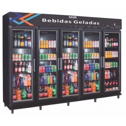 Expositor Vertical Para Bebidas 5 Portas Vidro Total Black RF-024-B Frilux